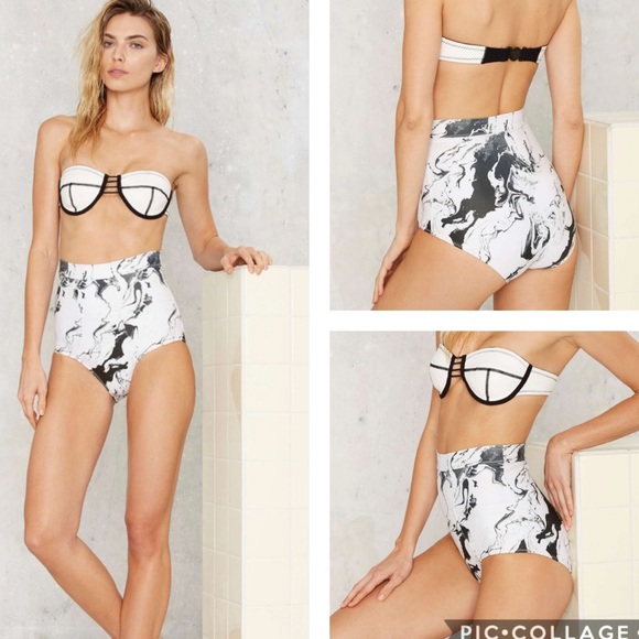 Nasty Gal Other - N.L.P. Trident High Waisted Marble Bikini Bottoms